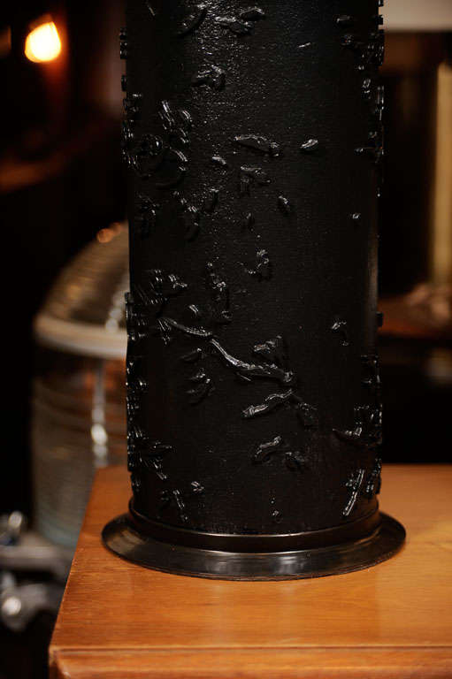 Américain Lampe de table vintage à rouleau de papier peint en Wood Wood ébonisé en vente